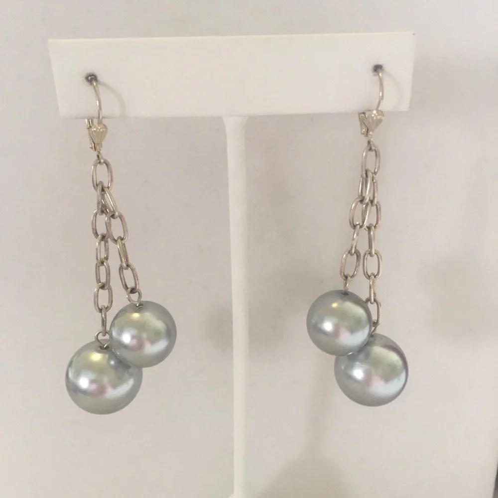 HAND CRAFTED Silver Pearl Drop Earrings Ball Drop Earrings